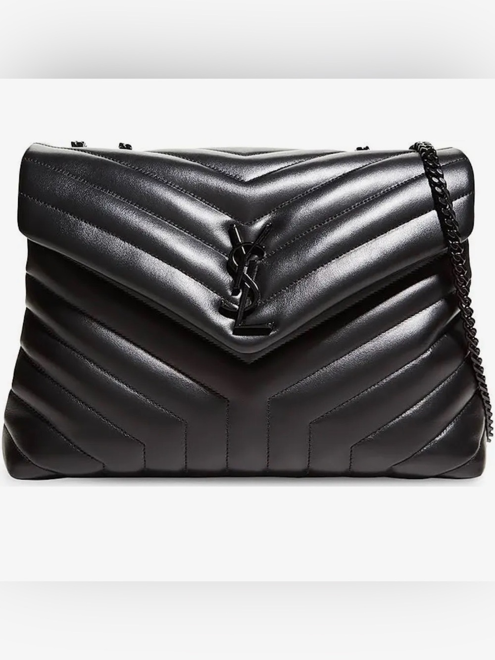 Saint Laurent Black Chevron Quilted Leather Shoulder Bag with Chain Strap - Picture 13 of 14